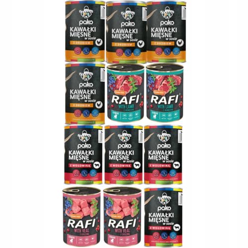 Dolina noteci Rafi & PAKO Nassfutter Set für Hunde | 12x400g | Rafi Junior Kalb & Lamm | Pako Huhn & Rind von Guoml