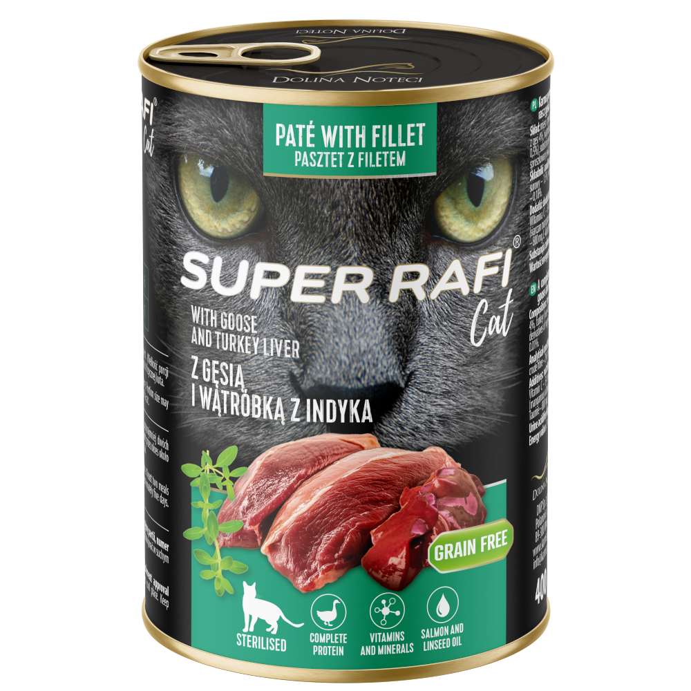 Sparpaket Super Rafi Sterilised Cat 24 x 400 g - Gans & Truthahnleber von Rafi