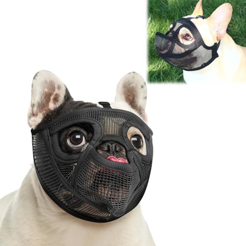 Französische Bulldogge Maulkorb, Maske für Hunde mit Kurzer Schnauze mit verstellbarem Mesh-Kopfgurt, Hundemaulkorb mit Zunge heraus Design, Anti Beißen Kauen Bellen Französische Bulldogge Maulkorb, Maske für Hunde mit Kurzer Schnauze mit verstellbarem Mesh-Kopfgurt, Hundemaulkorb mit Zunge heraus Design, Anti Beißen Kauen Bellen von Raheem