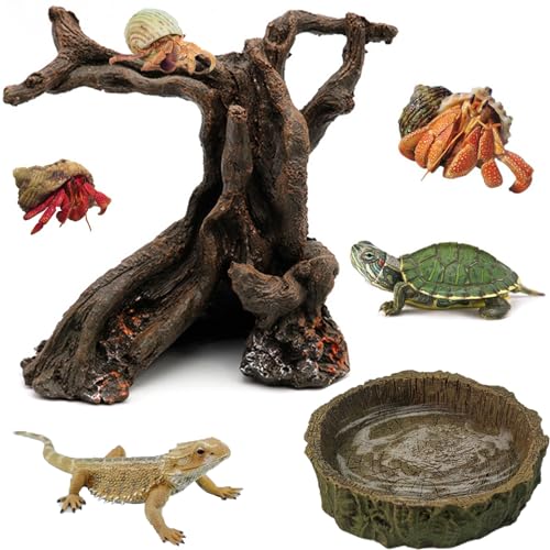 Rainmae Einsiedlerkrebskrabbe Kletterspielzeug, Einsiedlerkrebs Holzversteck Aquarium Betta Fisch Versteck Höhlen Harz Baumstamm Ornament Tank oder Aquarium Dekorationen Klettern und Versteckspielzeug von Rainmae