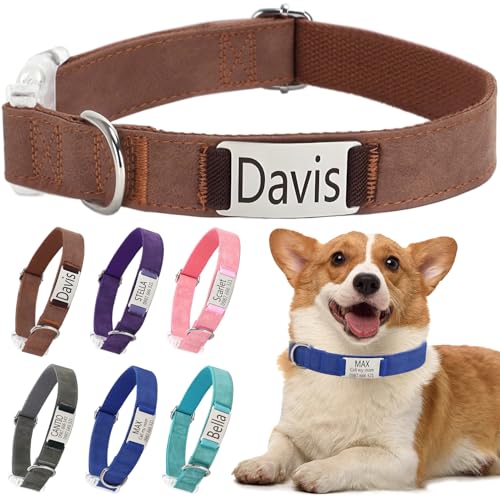 Klassische Hundehalsband Personalisiert Kleine Mittelgroße Große Katzen - Mit Namen Telefonnummer Sichere Dog Collar(Braun,L) von Rainsar