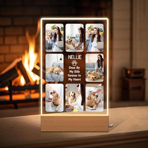 Rainsar Erinnerung Hund Fotogeschenke Personalisierte Gedenktafel mit Licht, Personalisiert Andenken an Verstorbenen Katze - Geschenke für Hundebesitzer Katzenbesitzer von Rainsar