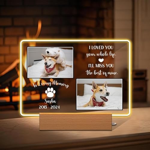 Rainsar Erinnerung Hund Fotogeschenke Personalisierte Gedenktafel mit Licht, Personalisiert Andenken an Verstorbenen Katze - Geschenke für Hundebesitzer Katzenbesitzer von Rainsar