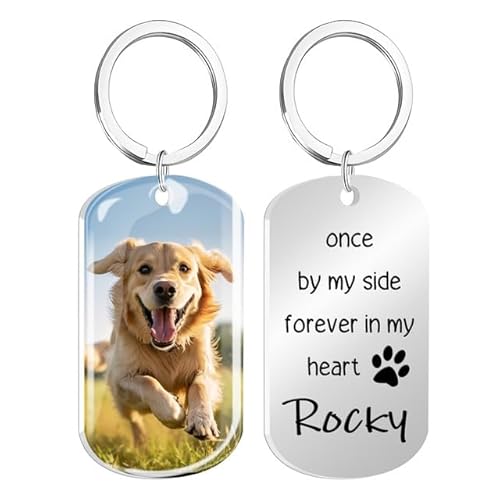 Rainsar Personalisierter Erinnerungs - Schlüsselanhänger für Hunde/Katzen mit Farbfoto & Epoxidharz - Gravur Andenken, Trostgeschenk bei Haustierverlust von Rainsar