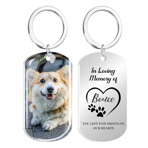 Rainsar Personalisierter Erinnerungs - Schlüsselanhänger für Hunde/Katzen mit Farbfoto & Epoxidharz - Gravur Andenken, Trostgeschenk bei Haustierverlust von Rainsar