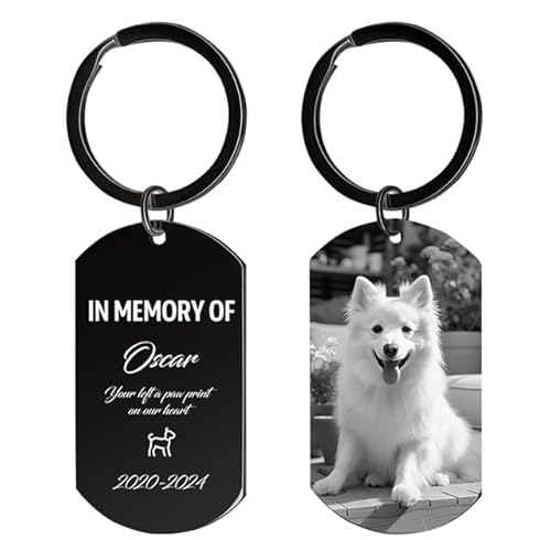 Rainsar Personalisierter Schlüsselanhänger Hund mit Foto Gravur- Erinnerung Geschenk für Verstorbenen Hunde & Katzen, Edelstahl Traueranhänger für Haustierverlust von Rainsar
