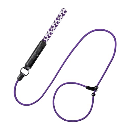 Raipult Retrieverleine, 1,8 m, langlebige Retrieverleine mit Metallstopper, starkes geflochtenes Nylon, Trainingsleine mit bequemem Ledergriff, für alle Rassen, Violett von Raipult