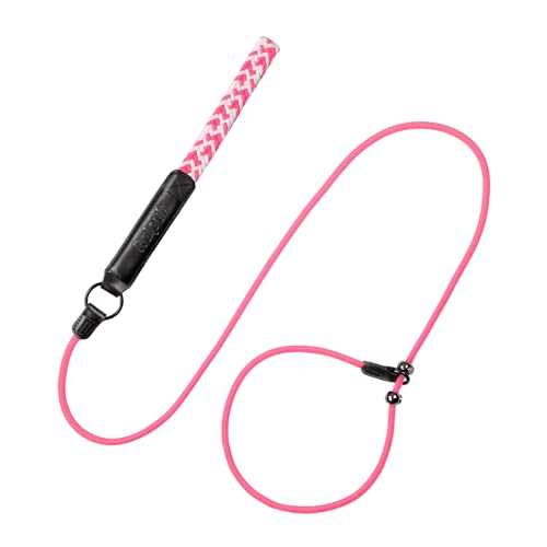 Raipult Retrieverleine, 1,8 m, langlebige Retrieverleine mit Metallstopper, starkes geflochtenes Nylon-Seil, Trainingsleine mit bequemem Ledergriff, für alle Rassen, Rosa von Raipult