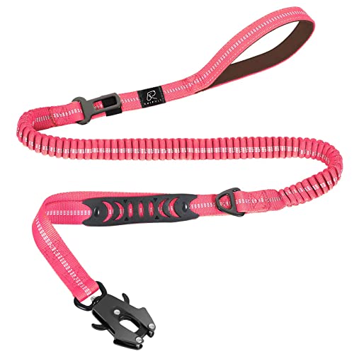 Raipult Taktische starke Bungee-Hundeleine, stoßdämpfende Hundeleine mit Trainings- und gepolsterten Griffen, Militär-K9-Arbeitsleine mit Auto-Sicherheitsgurt für mittelgroße bis zu 68 kg, rosa von Raipult