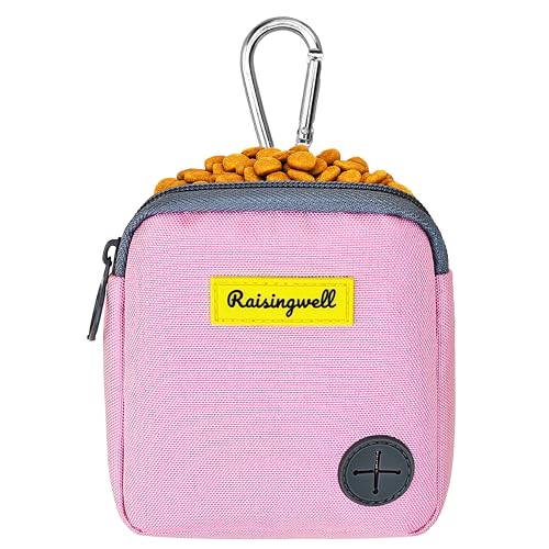 Leckerli-Tasche für Hunde zum Spazierengehen und Training mit Clicker-Kotbeuteln, kleine Bauchtasche mit Reißverschluss, für Welpen, Snackspender-Set für Leine und Außenbereich (Rosa) von Raisingwell