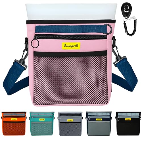 Raisingwell Leckerli-Tasche für Hunde mit Silikon-Snackbeutel, 4 Tassen, Silikon-Leckerli-Beutel, Trainings-Clicker, stärkerer Magnetverschluss, Leckerli-Tasche für Training (Rosa) von Raisingwell