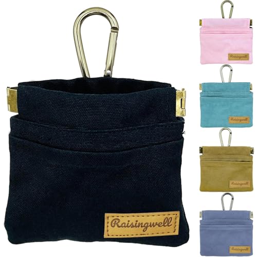 Raisingwell Leckerlibeutel Hund – Tasche 12×11 cm mit Karabiner, Magnetverschluss, Cotton Stoff & Kotbeutel‑Clip – kompakt & handfrei beim Spaziergang (Schwarz) von Raisingwell