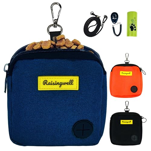 Raisingwell Leckerlibeutel Hund mit Clicker und Kotbeutelspender – kompakte Trainingstasche mit Magnetverschluss, waschbar & tragbar (Blau) von Raisingwell