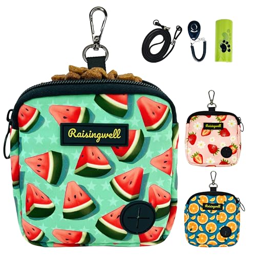 Raisingwell Leckerlibeutel Hund mit Clicker und Kotbeutelspender – kompakte Trainingstasche mit Magnetverschluss, waschbar & tragbar (Wassermelone) von Raisingwell