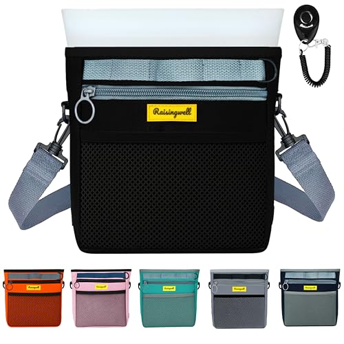 Raisingwell Leckerlibeutel Hund mit Magnetverschluss & Clicker – Silikon Futterbeutel, wasserdicht & spülmaschinenfest – mit 4 Tragearten – für Training & Spaziergänge (Schwarz 4 Cup) von Raisingwell