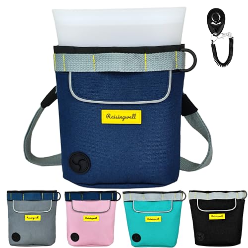 Raisingwell Leckerlibeutel Hund mit Silikon-Einsatz & Clicker – 2 Cups Fassungsvermögen, starker Magnetverschluss – wasserdicht & waschbar – ideal für Training & Spaziergänge (Blau 2 Cup) von Raisingwell