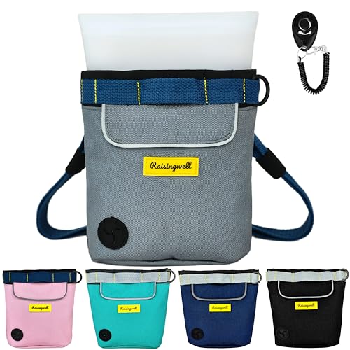 Raisingwell Leckerlibeutel Hund mit Silikon-Einsatz & Clicker – 2 Cups Fassungsvermögen, starker Magnetverschluss – wasserdicht & waschbar – ideal für Training & Spaziergänge (Grau) von Raisingwell