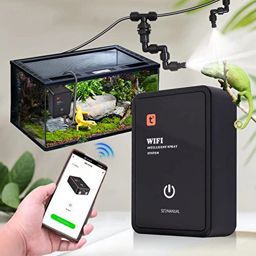 Reptilienmister, WiFi Remote App Control Reptilienbefeuchter, Automatische Reptilienvernebel mit Timer, Einstellbare 360°Sprühdüsen, Geräuscharmes Terrarienvernebelsystem für Reptilien Terrarium von Raiuyow