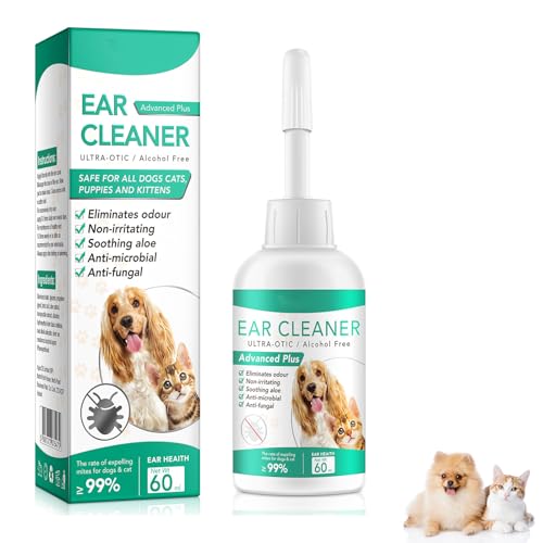 Rakiuty Ohrreiniger für Hunde, Ohrenreiniger für Hunde, Ohrenspülung für Hunde, um Gerüche zu entfernen, behandelt Ohrengeruch & Schmutz, nicht reizend, 60 ml von Rakiuty