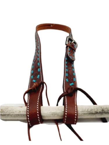 Ranch Halfter im Buckstich-Stil, handgefertigt, mit geteiltem Ohr, Westerngürtel-Stil, strapazierfähiges Leder, Pferdezaumzeug – Ohrenzaumzeug für Pferde, Türkis Ranch Halfter im Buckstich-Stil, handgefertigt, mit geteiltem Ohr, Westerngürtel-Stil, strapazierfähiges Leder, Pferdezaumzeug – Ohrenzaumzeug für Pferde, Türkis von Ranch Hand Store