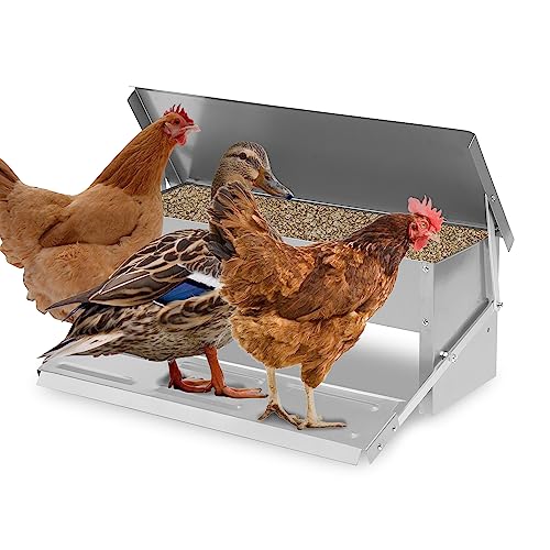 Randaco 2* Futterautomat Hühner Hühnerfutterautomat aus Verzinkter Stahl 5KG Futterspender Futtertrog mit Automatisches Pedal und Wasserfest Decke Hühnerfutter von Randaco
