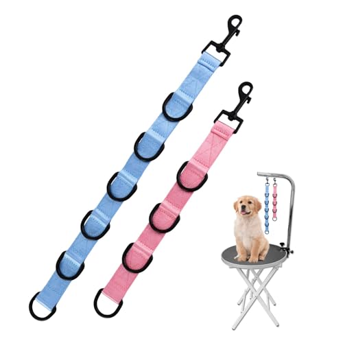 2 x Hundepflege-Verlängerungsgurt mit 4 D-Ringen und 6 D-Ring-Pflegeschlaufen, verstellbare Verlängerungsgurte, Schnellentriegelung, Haustier-Hundeleinen für die Fellpflege (Farbe: Blau, Rosa) von Ranjaner