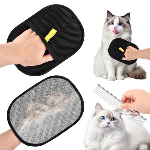 Tierhaarentfernungshandschuh für Katzen und Hunde, doppelseitige Fellpflege-Handschuhe für Tierhaare, wiederverwendbarer Tierhaarentferner für Teppich, Couch, Kleidung (Schwarz, Größe: 20 cm) von Ranjaner