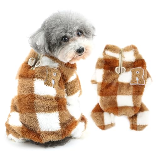 Ranphy Buffalo Fleece-Schlafanzug für kleine Hunde, Welpen, Thermo-Overall, Pullover mit D-Ring, halber Reißverschluss, Yorkie, Chihuahua, Herbst und Winter, Katzenkleidung, Braun, Größe XXL Ranphy Buffalo Fleece-Schlafanzug für kleine Hunde, Welpen, Thermo-Overall, Pullover mit D-Ring, halber Reißverschluss, Yorkie, Chihuahua, Herbst und Winter, Katzenkleidung, Braun, Größe XXL von Ranphy