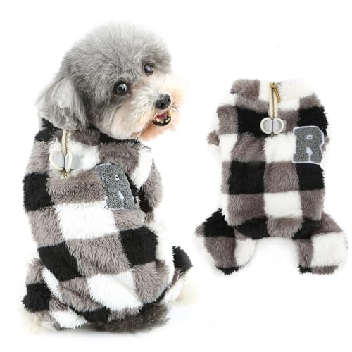 Ranphy Buffalo Fleece-Schlafanzug für kleine Hunde, Welpen, Thermo-Overall, Pullover mit D-Ring, halber Reißverschluss, Yorkie, Chihuahua, Herbst und Winter, Katzenkleidung, Grau, Größe XL von Ranphy