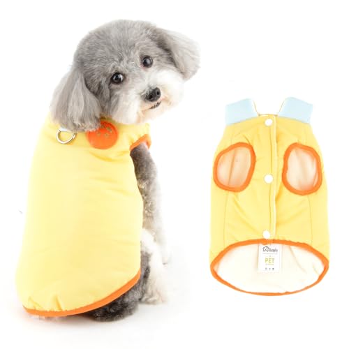 Ranphy Colorblock Fleece-gefütterte Jacke für kleine Hunde, gepolsterter Wintermantel, ärmellos, winddicht, Yorkie, Chihuahua, warme Kleidung mit Leine, Ring, Katzenkleidung, Gelb, Größe L Ranphy Colorblock Fleece-gefütterte Jacke für kleine Hunde, gepolsterter Wintermantel, ärmellos, winddicht, Yorkie, Chihuahua, warme Kleidung mit Leine, Ring, Katzenkleidung, Gelb, Größe L von Ranphy