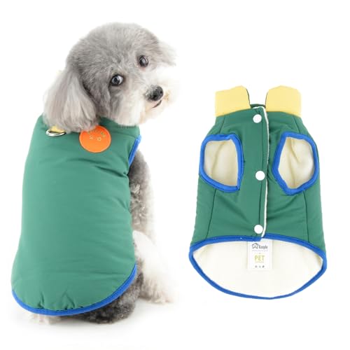 Ranphy Colorblock Fleece-gefütterte Jacke für kleine Hunde, gepolsterter Wintermantel, ärmellos, winddicht, Yorkie, Chihuahua, warme Kleidung mit Leine, Ring, Katzenkleidung, Grün, Größe XL von Ranphy