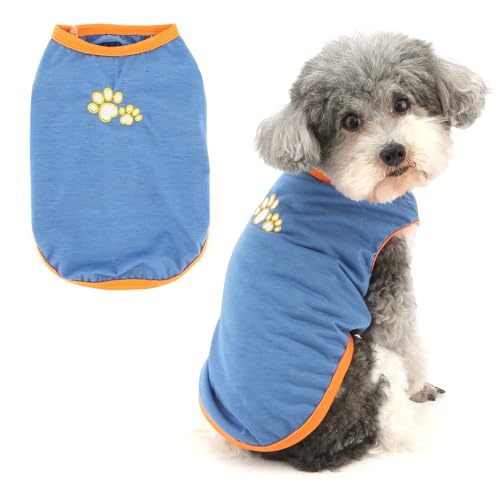 Ranphy Colorblock Haustier-T-Shirt für X-Small und kleine Hunde mit bestickten Hundepfoten, Welpenpullover, Tanktop, weiche Weste, Yorkie, Chihuahua, Frühling, Sommer, Katzenkleidung, Blau, Größe XS Ranphy Colorblock Haustier-T-Shirt für X-Small und kleine Hunde mit bestickten Hundepfoten, Welpenpullover, Tanktop, weiche Weste, Yorkie, Chihuahua, Frühling, Sommer, Katzenkleidung, Blau, Größe XS von Ranphy
