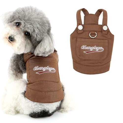 Ranphy Denim-Weste für kleine Hunde, Welpen, mit Riemen, für Yorkie, Chihuahua, Sommer, Frühling, Kleidung mit Leine, Ringtasche, Katzenkleidung, Braun, Größe S Ranphy Denim-Weste für kleine Hunde, Welpen, mit Riemen, für Yorkie, Chihuahua, Sommer, Frühling, Kleidung mit Leine, Ringtasche, Katzenkleidung, Braun, Größe S von Ranphy