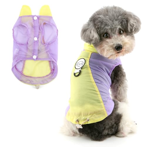 Ranphy Durchsichtige, dünne Haustier-UV-Schutzjacke für X-Small und kleine Hunde, kühlendes Welpen-Sonnenshirt mit Leinen-Ring, leicht, Yorkie, Chihuahua, Sommerkleidung, Outdoor-Kleidung, Lila, Größe von Ranphy