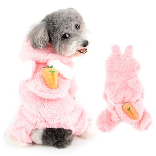 Ranphy Fleece Dog Hoodie for Small Dog Warm Pet Pajamas with Bunny Hood Puppy Pyjamas with Carrot Crossbody Bag Autumn Winter Pjs Super Soft Pullover Chihuahua Yorkie Cat Costume Pink S von Ranphy