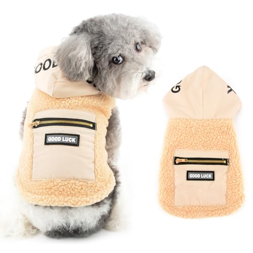 Ranphy Fleece-Hunde-Kapuzenpullover für kleine Hunde, Jungen, Mädchen, Haustierjacke mit Reißverschlusstasche und Buchstabe, winddichter Welpenmantel mit Kapuze, warm, Herbst, Winter, Chihuahua, von Ranphy