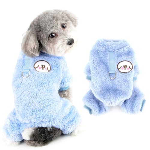 Ranphy Fleece-Hunde-Pyjama für kleine Hunde, Jungen, Mädchen, Haustier-Pyjama mit Cartoon-Patch, Welpen-Pyjama mit D-Ring, Herbst Winter, superweich, warm, Pullover, Chihuahua, Yorkie, Body, von Ranphy