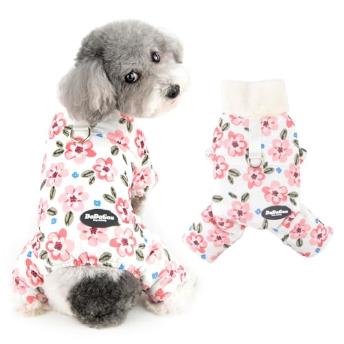 Ranphy Fleece-Hundemantel für kleine Hunde, Blumenmuster, Haustier-Overall mit D-Ring und flauschigem Halsband, elastische Doggy gepolsterte Welpenjacke Warmer Winter Herbst Chihuahua Yorkie Katze von Ranphy