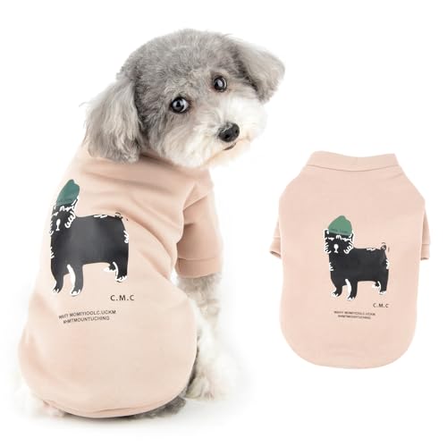 Ranphy Fleece-Hundepullover für kleine Hunde und Jungen, warmes Haustier-Outfit mit Doggy-Aufdruck, weich, Herbst, Winter, Welpen, Sweatshirt, Chihuahua, Yorkie, Pullover, Katzenbekleidung, Beige, von Ranphy