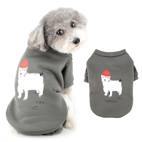 Ranphy Fleece-Hundepullover für kleine Hunde und Jungen, warmes Haustier-Outfit mit Doggy-Aufdruck, weiches Herbst-/Winterwelpen-Sweatshirt, Chihuahua, Yorkie, Katzenbekleidung, Grau, Größe XS von Ranphy