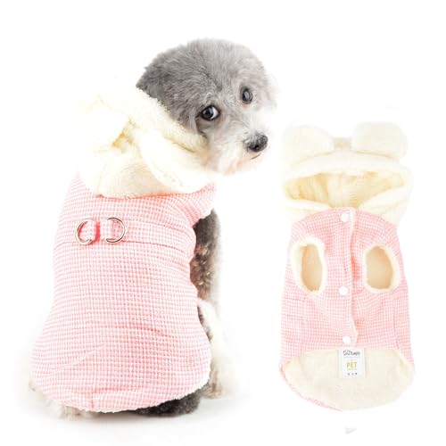 Ranphy Fleece-gefütterte Kapuzenjacke für kleine Hunde, Kapuze mit Ohren, niedlicher Wintermantel, ärmellos mit Doppel-D-Ring, für Yorkie, Chihuahua, warme Kleidung, Katzenkleidung, Rosa, Größe XS Ranphy Fleece-gefütterte Kapuzenjacke für kleine Hunde, Kapuze mit Ohren, niedlicher Wintermantel, ärmellos mit Doppel-D-Ring, für Yorkie, Chihuahua, warme Kleidung, Katzenkleidung, Rosa, Größe XS von Ranphy