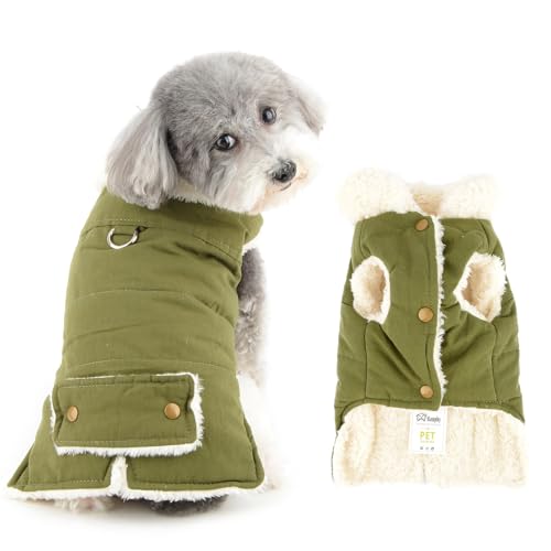 Ranphy Fleece-gefütterte Militärjacke für kleine Hunde, flauschiges Kragen, gepolstert, isolierter Wintermantel, ärmellos, winddicht, mit Leinen-Ring, Yorkie, Chihuahua, warme Kleidung, Ranphy Fleece-gefütterte Militärjacke für kleine Hunde, flauschiges Kragen, gepolstert, isolierter Wintermantel, ärmellos, winddicht, mit Leinen-Ring, Yorkie, Chihuahua, warme Kleidung, von Ranphy