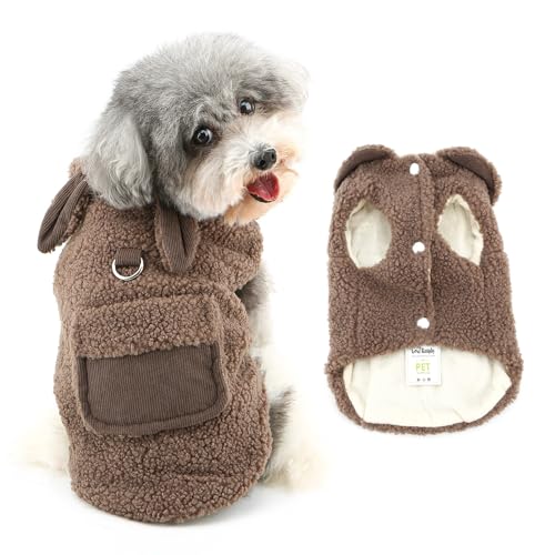 Ranphy Fleecejacke für kleine Hunde, mit Fleece gefüttert, für Welpen, Wintermantel, ärmellos, niedliche Ohrentasche, winddicht, Yorkie, Chihuahua, warme Kleidung mit Leine, Ring, Katzenkleidung, von Ranphy