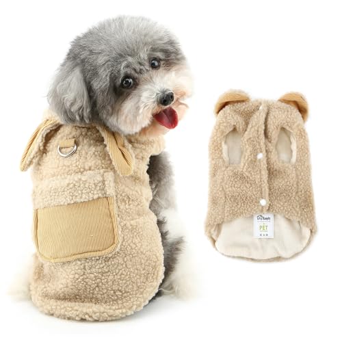 Ranphy Fleecejacke für kleine Hunde, mit Fleece gefüttert, für Welpen, Wintermantel, ärmellos, niedliche Ohrentasche, winddicht, Yorkie, Chihuahua, warme Kleidung mit Leine, Ring, Katzenkleidung, von Ranphy