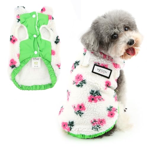 Ranphy Fleecejacke für kleine Hunde mit Blumenmuster, mit Fleece gefüttert, für Welpen, Wintermantel, ärmellose Weste, winddicht, Yorkie, Chihuahua, warme Kleidung mit Leine, Ring, Katzenkleidung, Ranphy Fleecejacke für kleine Hunde mit Blumenmuster, mit Fleece gefüttert, für Welpen, Wintermantel, ärmellose Weste, winddicht, Yorkie, Chihuahua, warme Kleidung mit Leine, Ring, Katzenkleidung, von Ranphy