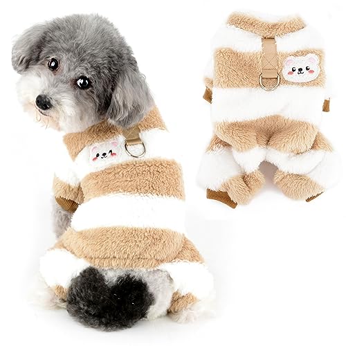 Ranphy Gestreifter Fleece-Hunde-Pyjama für kleine Hunde, Jungen und Mädchen, Haustier-Pyjama, Welpen, Pyjama, Herbst, Winter, weich, warm, Pullover mit D-Ring, Chihuahua, Yorkie, Boysuit, von Ranphy