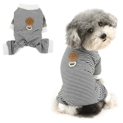 Ranphy Gestreifter Haustier-Strick-Pyjama für X-Small und kleine Hunde, dehnbarer Welpen-Jumpsuit, Pullover, Hemd mit D-Ring, Yorkie, Chihuahua, Frühling, Sommer, Katzenkleidung, Schwarz, Größe S Ranphy Gestreifter Haustier-Strick-Pyjama für X-Small und kleine Hunde, dehnbarer Welpen-Jumpsuit, Pullover, Hemd mit D-Ring, Yorkie, Chihuahua, Frühling, Sommer, Katzenkleidung, Schwarz, Größe S von Ranphy