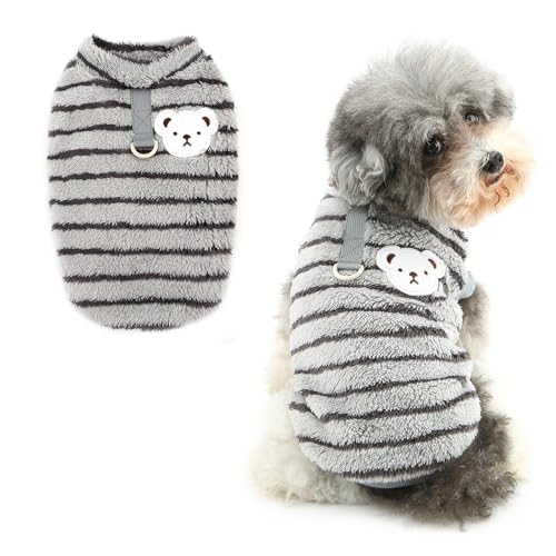 Ranphy Gestreifter flauschiger Sherpa-Fleecepullover für kleine Hunde, Welpen, Thermopullover, ärmellose Weste mit D-Ring, Yorkie, Chihuahua, Herbst und Winter, Katzenkleidung, Grau, Größe L Ranphy Gestreifter flauschiger Sherpa-Fleecepullover für kleine Hunde, Welpen, Thermopullover, ärmellose Weste mit D-Ring, Yorkie, Chihuahua, Herbst und Winter, Katzenkleidung, Grau, Größe L von Ranphy