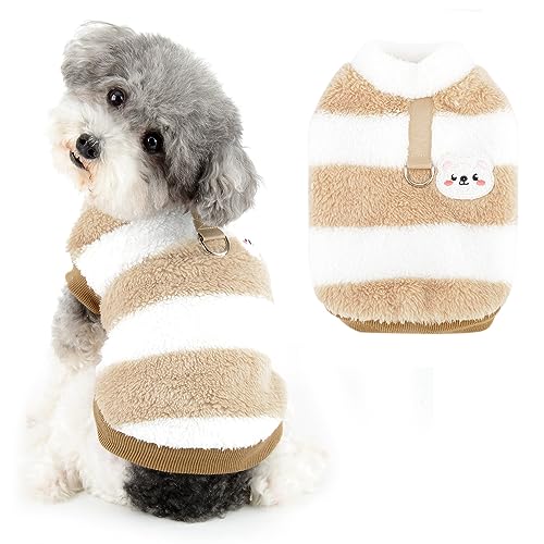 Ranphy Gestreifter kleiner Hundepullover, Haustier-Fleece-Sweatshirt mit Bärenmuster, weich, warm, Welpenpullover mit D-Ring, Herbst-/Winterkleidung, Yorkie, Chihuahua, Katzen, Bekleidung, Braun, XXL von Ranphy