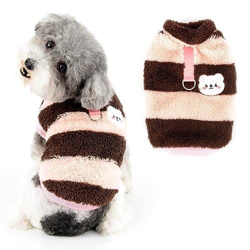 Ranphy Gestreifter kleiner Hundepullover, Haustier-Fleece-Sweatshirt mit Bärenmuster, weicher, warmer Welpenpullover mit D-Ring, Herbst-/Winterkleidung, Yorkie, Chihuahua, Katzen, Wein, S Ranphy Gestreifter kleiner Hundepullover, Haustier-Fleece-Sweatshirt mit Bärenmuster, weicher, warmer Welpenpullover mit D-Ring, Herbst-/Winterkleidung, Yorkie, Chihuahua, Katzen, Wein, S von Ranphy